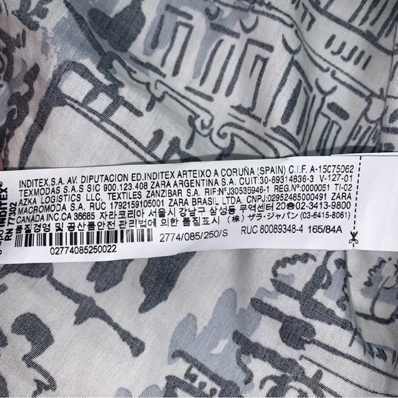 Zara Tied Button-down Shirt Size Small White Black Printed Top Flared Cuffs - Picture 11 of 11